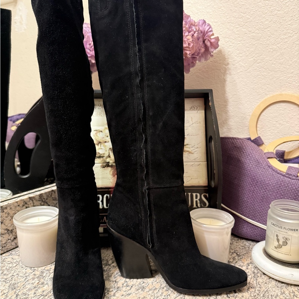 Sam Edelman Annabel Knee High Boots Black Suede - Picture 2 of 7